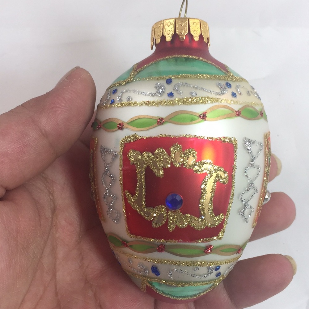 Vintage GKI/Bethlehem Glass Egg shaped embellished Christmas Ornament
